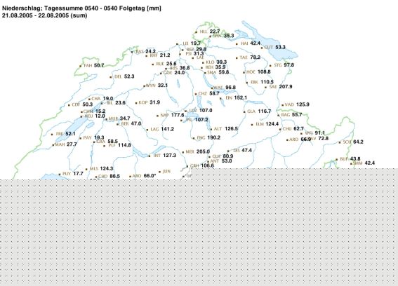 Niederschlagsmengen in der der Uebersicht